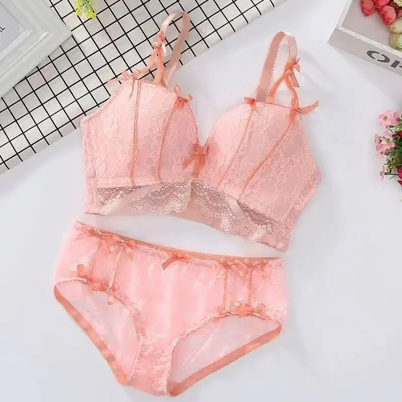 Mới Ngọt Ngào Liền Mạch Ren Push Up Quần Lót Nữ Nhỏ Ngực Tập Hợp Không Vòng Thép Có Thể Điều Chỉnh Bộ Áo Ngực