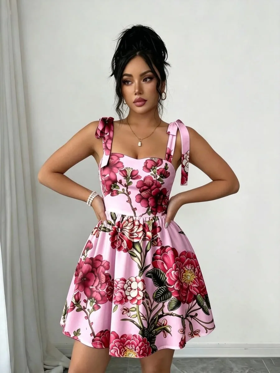 Women's French Sweetheart Style Slimming A-Line Short Dress Strap up Straps Waist Cinching Fluffy Skirt for Elegant Fashion