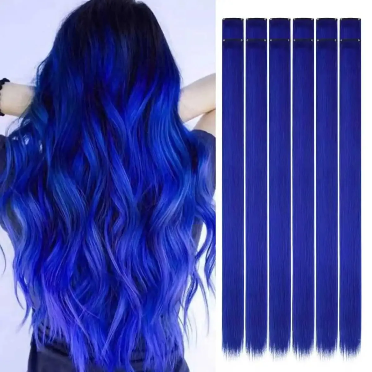 22 inch Colored Hair Extensions Straight Hairpiece Colorful Hair Extensions Party Highlights Clip in Long Synthetic Hair Extens