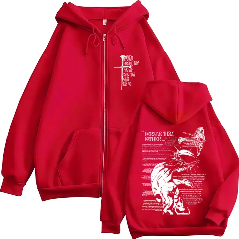 Christian Religious Jesus Forgive Them Father Zipper Hoodies Men Women Clothing Fashion Zip Up Sweatshirts Oversized Pullovers