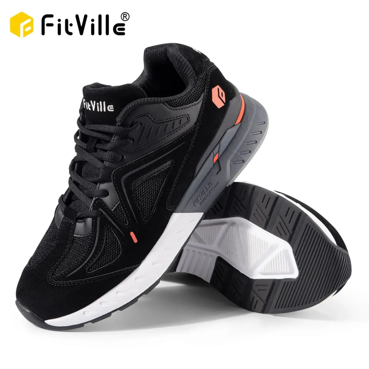 FitVille vandresko til mænd Ekstra brede letvægts sneakers til flade fødder Arch Fit Hæl Smertelindring skridsikre løbesko