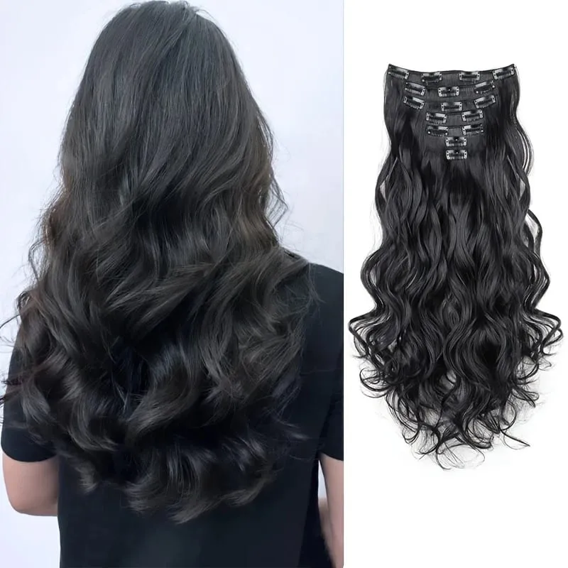 7pcs/set 24 Inch Synthetic Long Curly Wavy Hair Extensions 16 Clips In Hairpieces Synthetic Fiber Wave Hair Extensions for Women