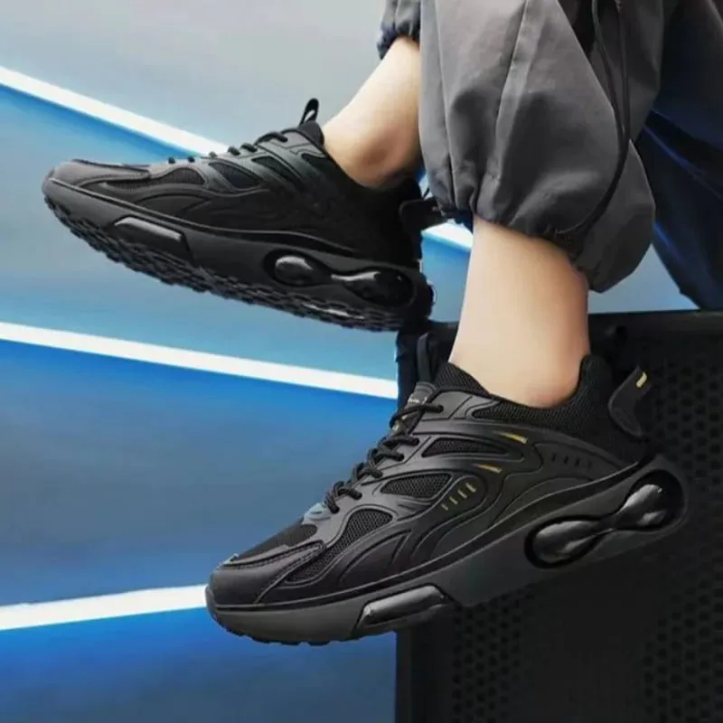 Men's Black Casual Sports Shoes Breathable Outdoor Running Thick Design Men's Fashion Sports Shoes