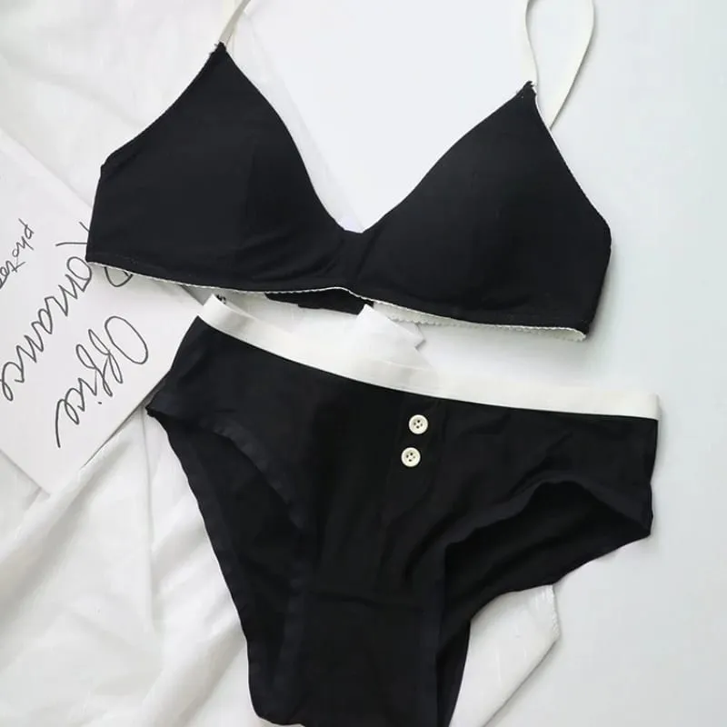 Sexy Women Underwear Set French Thin Cup Deep V Push Up Bra Summer Solid Wire Free Comfort Seamless Lingerie and Bra Briefs Set