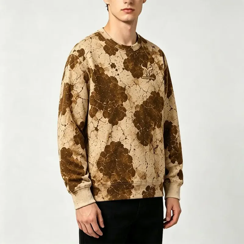 Vintage Western-inspired Fossil-print Cow Pattern Sweatshirt Men's All Over Print Crew Neck Pullover Unisex Casual Streetwear
