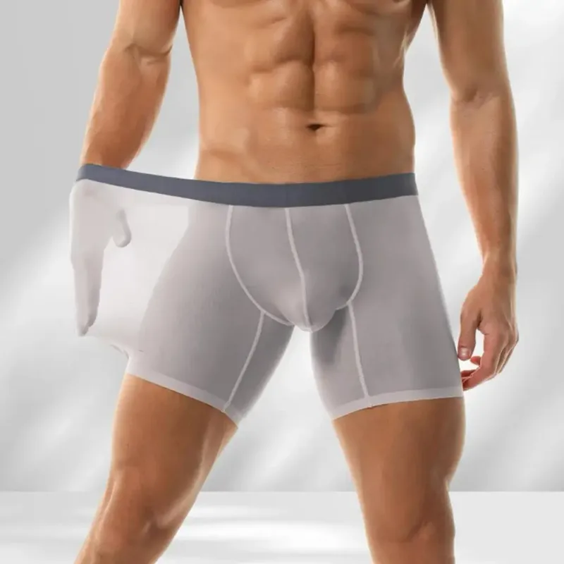 Men Boxer Underwear Elastic Mid-Waist Design Breathable Ultra Thin Seamless Shorts Panties Patchwork Color U-Convex Panties