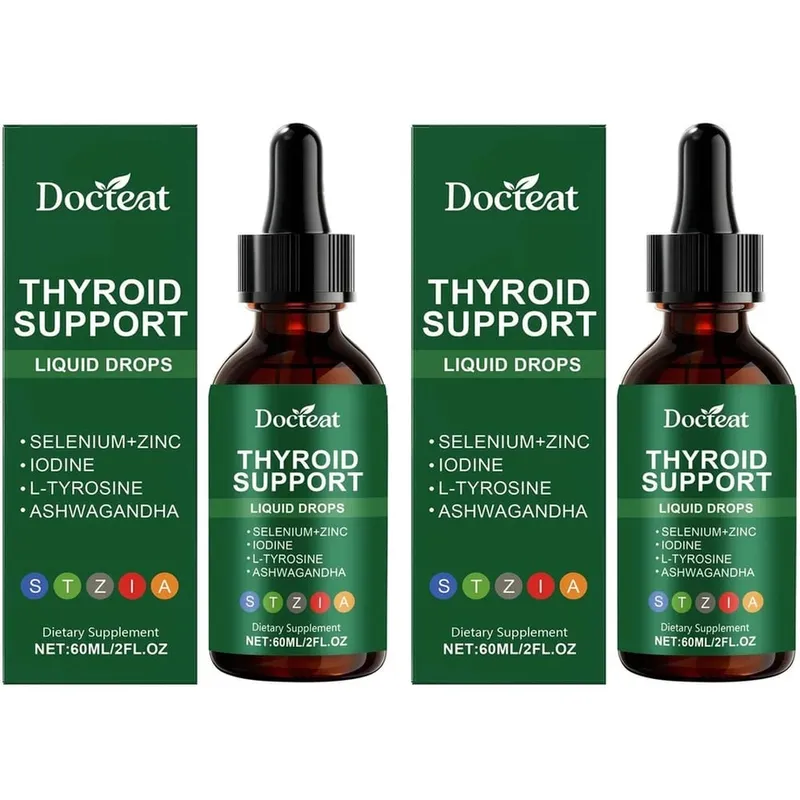 Docteat Thyroid Support Liquid Drops with Selenium Zinc Iodine L-Tyrosine & Ashwagandha Dropper Design for Daily Use 60 ML