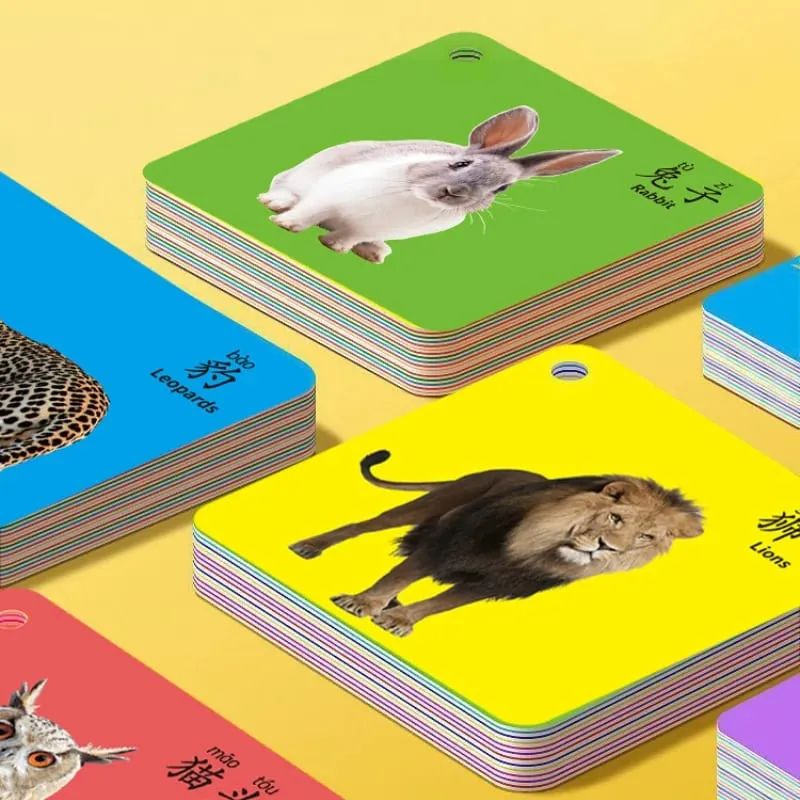 90 Pages Animal Fruits Numbers Card English&Chinese Characters Cards Learn Chinese Pinyin Literacy Cards