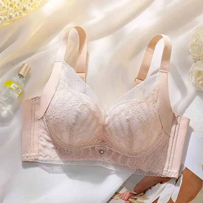 Sutiã push-up de renda bordado sexy feminino respirável ajustável lingerie anti-flacidez sem copo vazio para conforto de suporte