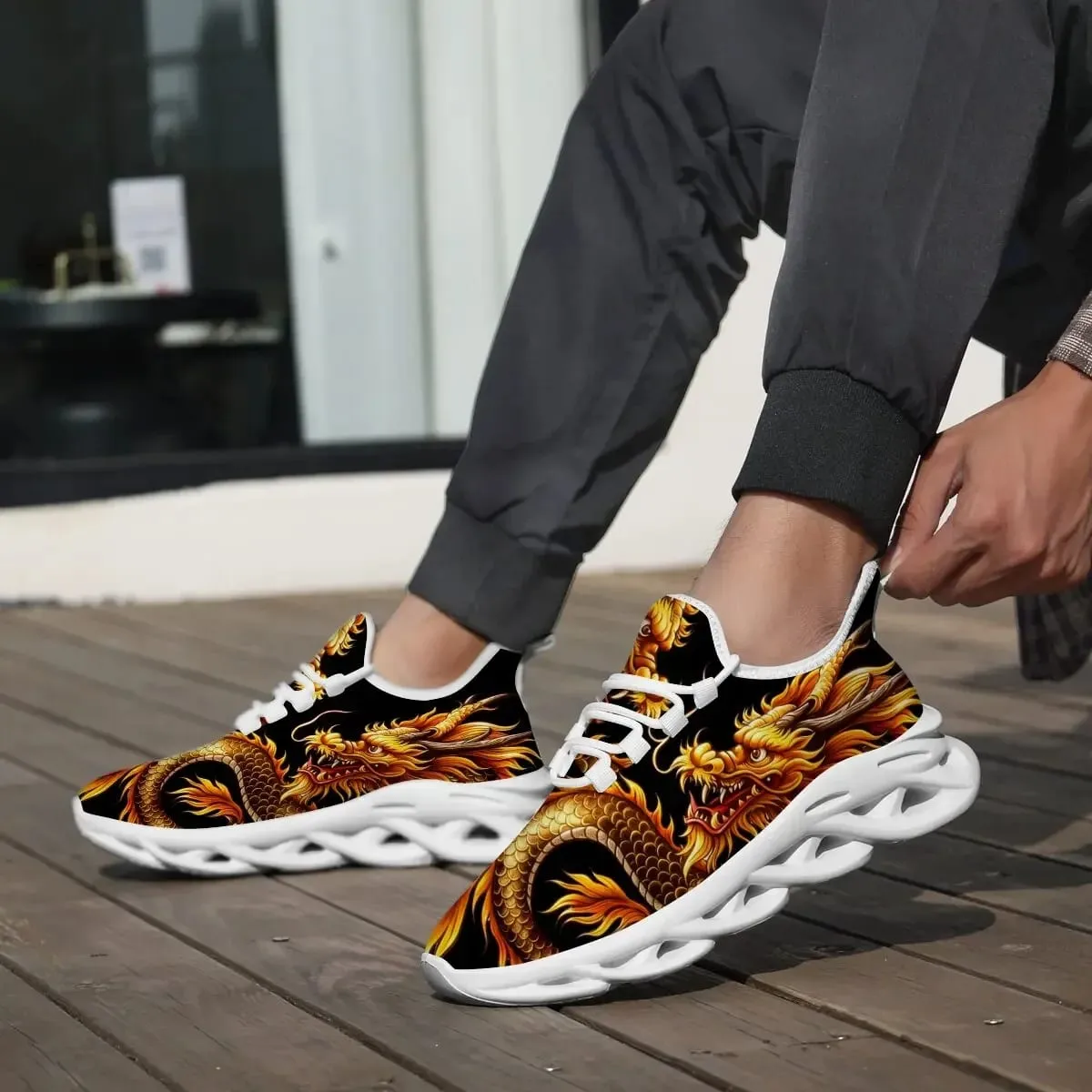 Dragon Graphics Sneakers Men Mesh Breathable Casual Men Shoes Unisex Light Thick Sole Couple Shoes Athletic Sneakers Women Shoes
