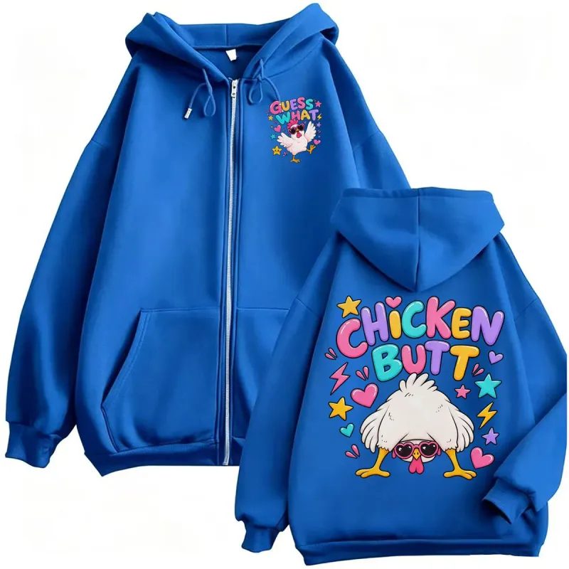 Guess What Chicken Butt Funny Cute Zip Up Hoodies Men Women Harajuku Cartoon SweatshirtS Jacket Coats High Quality Zipper Hoodie