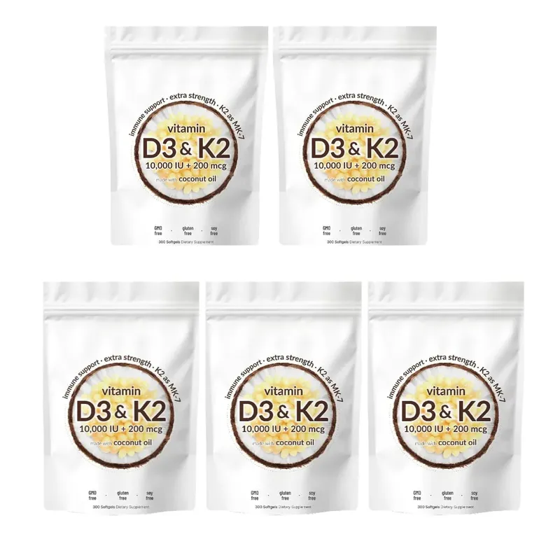 Vitamin D3 K2 Softgels with MK-7 10000 IU Vitamin D3 200mcg K2 Soy Free Gluten Free Daily Nutrition Supplement 300 Softgels