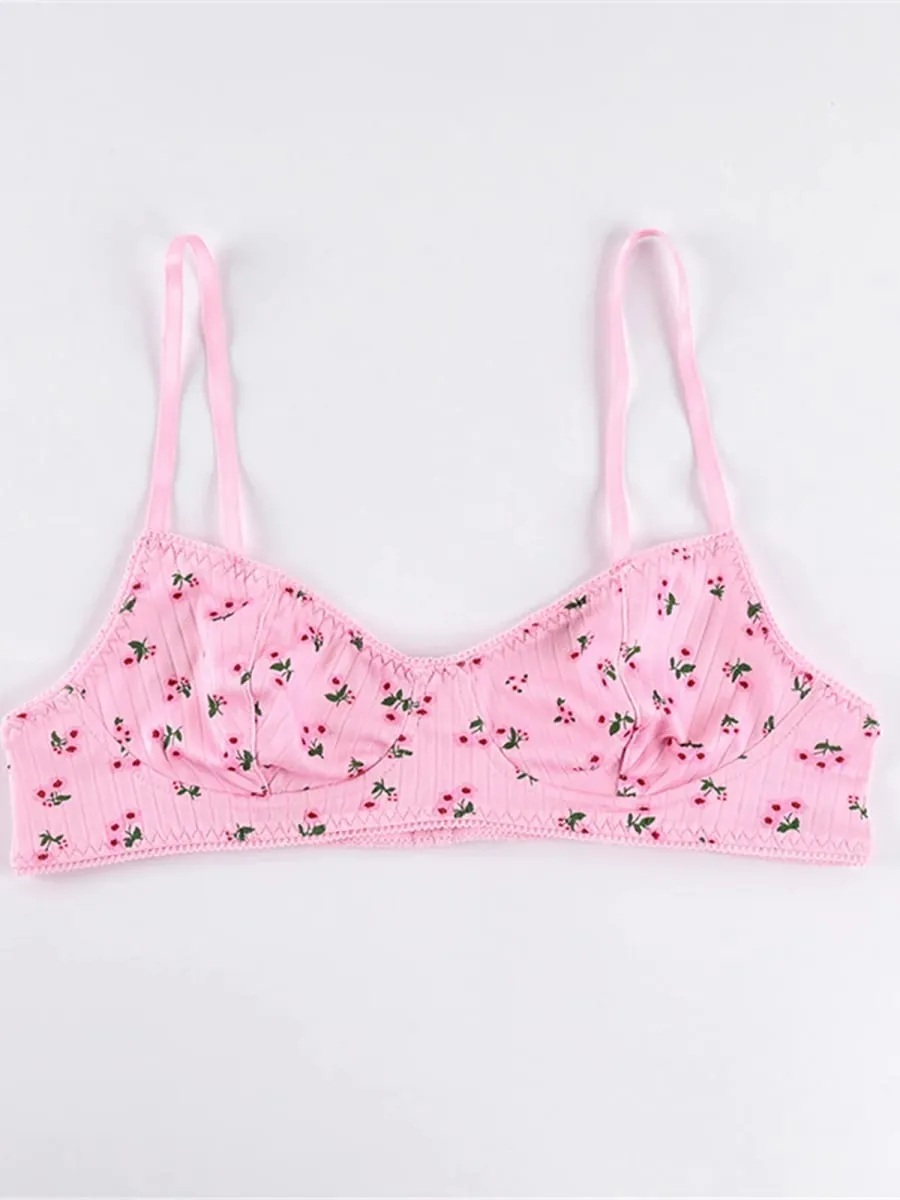 2026 Flower Printed Two Piece Bra Set Floral Sweet Summer Bra and Underwear Sets Women's Wire Free Bra Set Bra & Brief Sets M168
