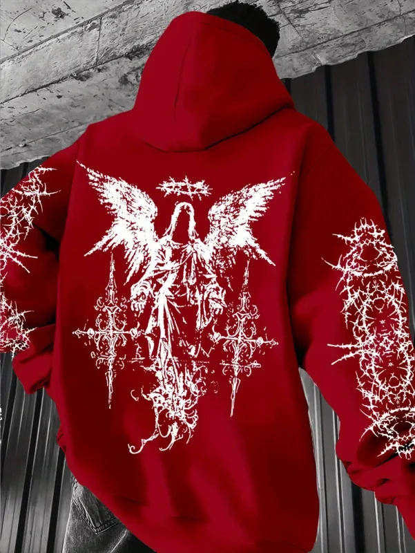 Gothic Style Angel Print Hoodies Men Women Outdoor Street Casual Sport Trend Hip-hop Couple Long-sleeve Autumn Winter Sweatshirt