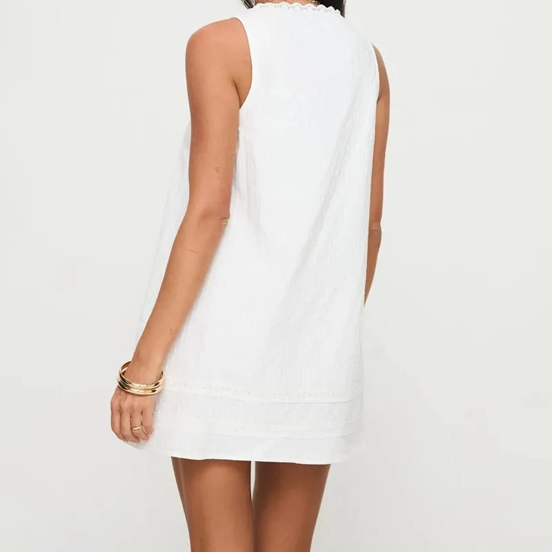 Maemukilabe Women Lace Trim Mini Cami Dress Spaghetti Strap Square Neck Short Dress Boho Loose Flowy Backless Babydoll Dresses