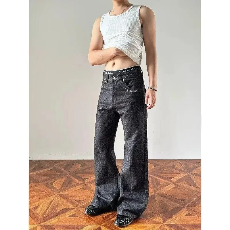 Men's Minimalist Style Retro Jeans Casual Wide Legs Sweatpants Boys Pants Street Bottom Male High Waist Unisex Baggy Trousers