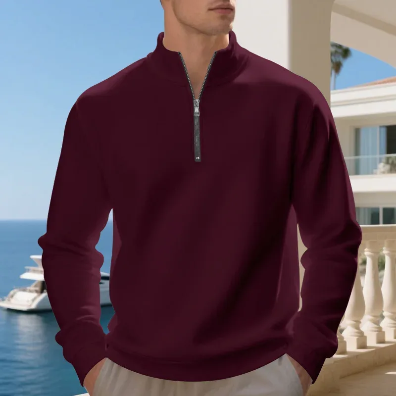 2026 New Fleece Lined Half Zip Sweatshirt for Men, Autumn Winter Solid Color Plus Size Casual Pullover Hoodie Daily Leisure Wear