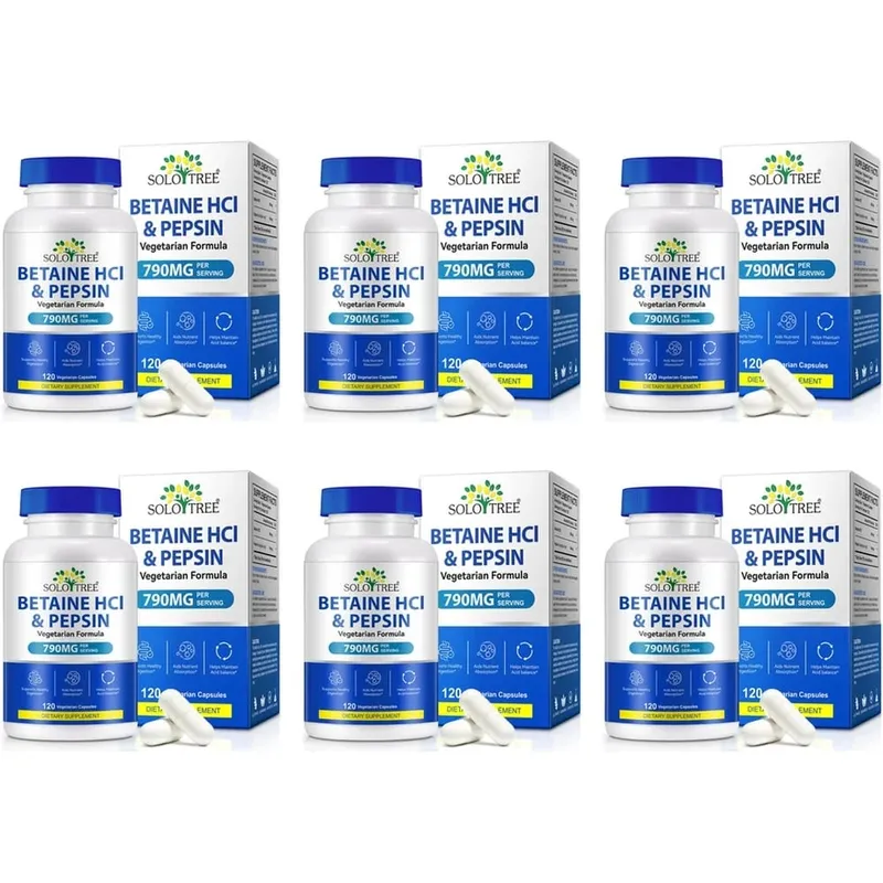 베타인 HCl 펩신 캡슐 790mg 소화 산성 균형 및 영양소 흡수 지원을 위한 채식주의자 성인 120개