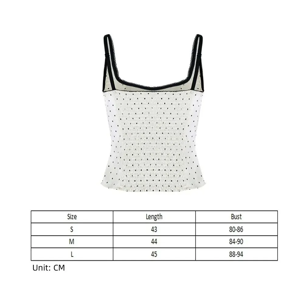 Sexy Spaghetti Strap Polka Dot Tank Top Square Neck Slim Cropped Sleeveless Silk Vest Off-shoulder Lace Camis Female
