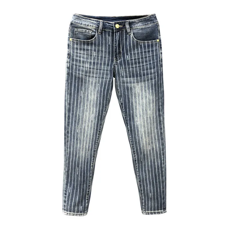 Autumn and Spring Fashion Trend Retro Sports Striped Straight Leg Jeans Men's Casual Comfortable Breathable High Quality Pants