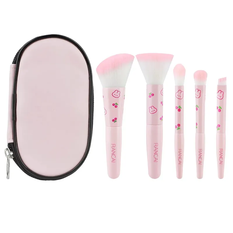 5Pcs 귀여운 컴팩트 메이크업 브러쉬 세트 케이스 프리미엄 브러쉬 완벽한 파운데이션 블러쉬 아이 섀도우 애플리케이션 미용 도구