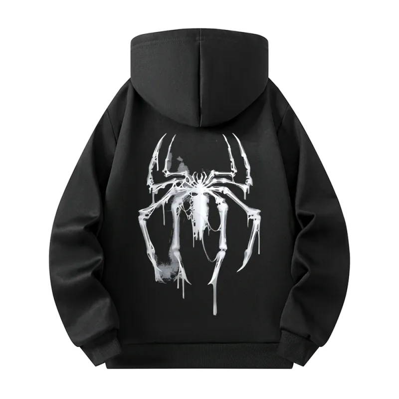 Men's Half Zip Hoodie With Personalized Spider Print Street Style Casual Sweatshirt Autumn And Winter Trendy Fitness Commute Top
