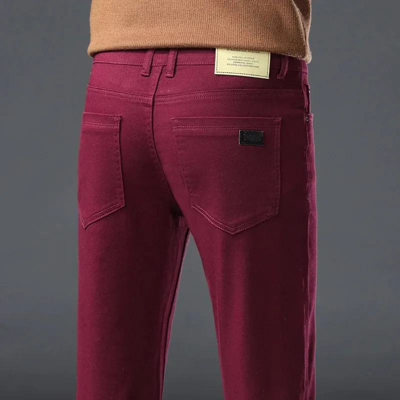 ArmyGreen Elastic Cotton Jeans Men's Spring Fashion Slim Straight Denim Pants Comfort Large Size Korean Business Casual Trousers — image 15