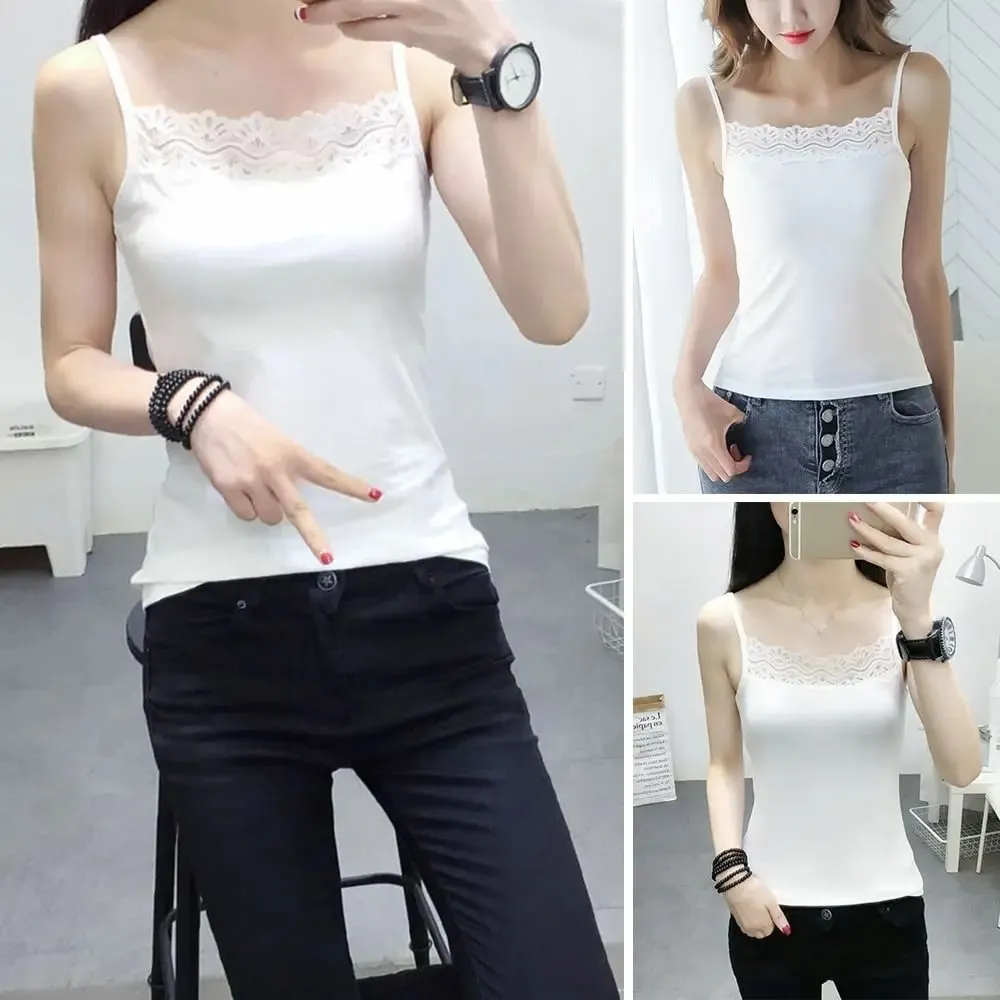 Casual Spaghetti Strap Summer Tank Tops With Lace Slim Cami Top Shirt Sport Underwear Vest Corset for Women