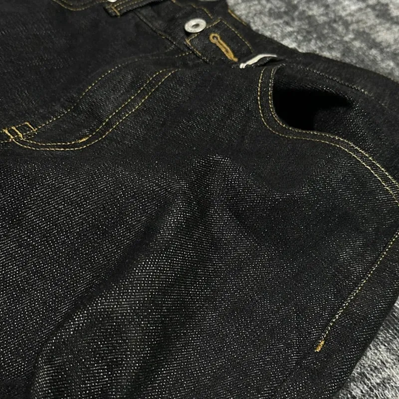 Spring Autumn New Men Tide Chic Ins Vintage Selvedge Narrow Red Edge Raw Denim Pants Straight Wide Leg A-Line Jeans HK19262