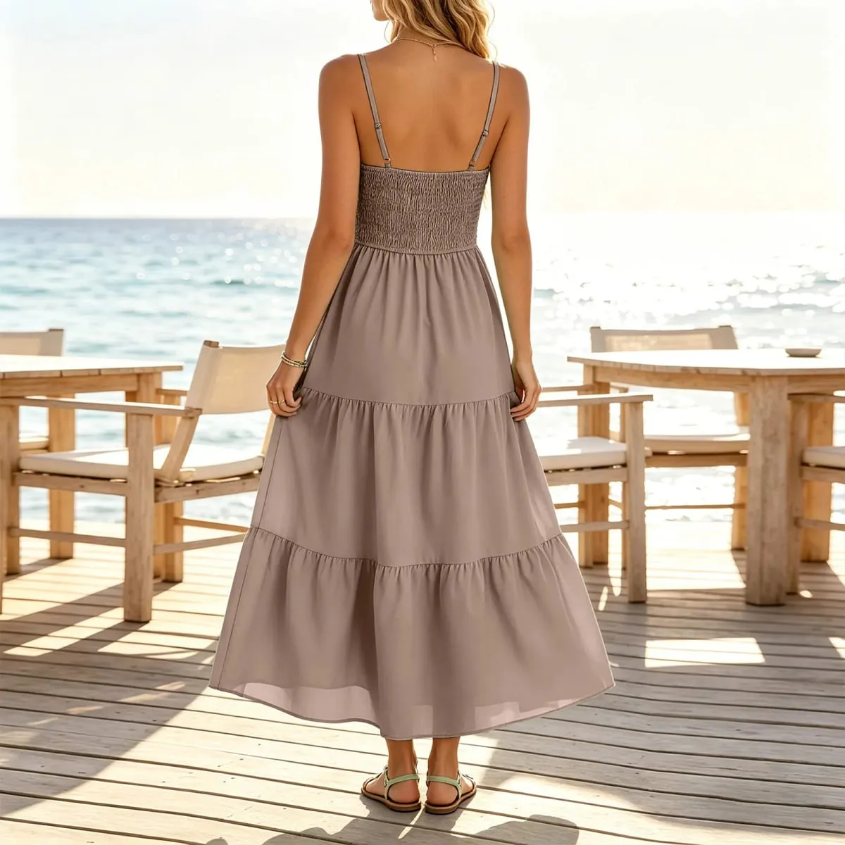 Women's Summer Chiffon Dress Elegant A-Line Double Layer Sexy Sling Dresses Summer Holiday Party Ball Gown Muer Solid Sundress