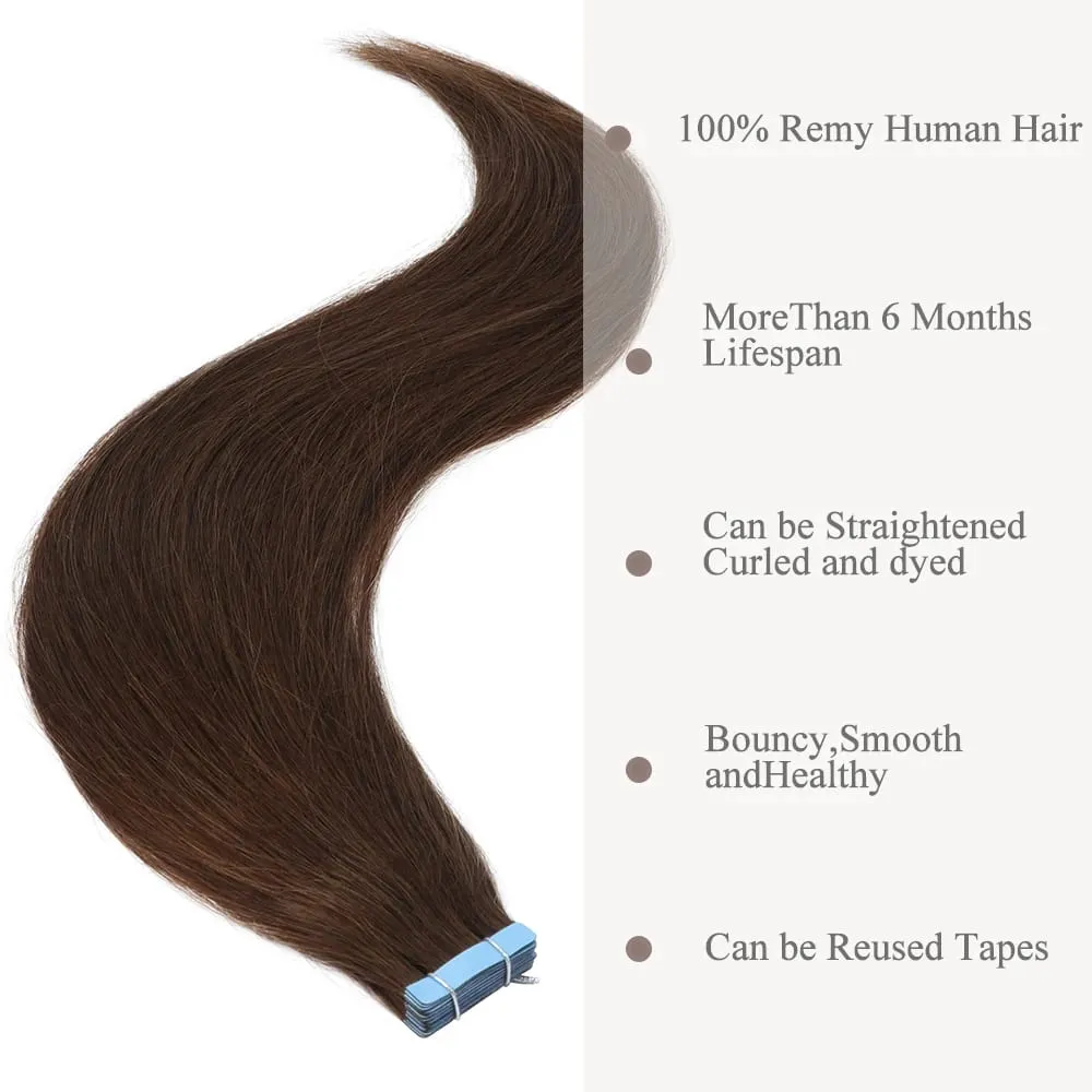 50G Seamless Tape in Extensions Human Hair Natural Tape in Extensions Skin Weft PU Tape On Hair 20 PCS 12"-20" 50G/Pack