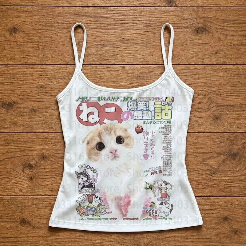 Kawaii Top Women Aesthetic Emo Crop Tops Y2k Gothic Clothes Women Women's Cropped Shoujo Girl Aesthetic Tanks & Camis Summer