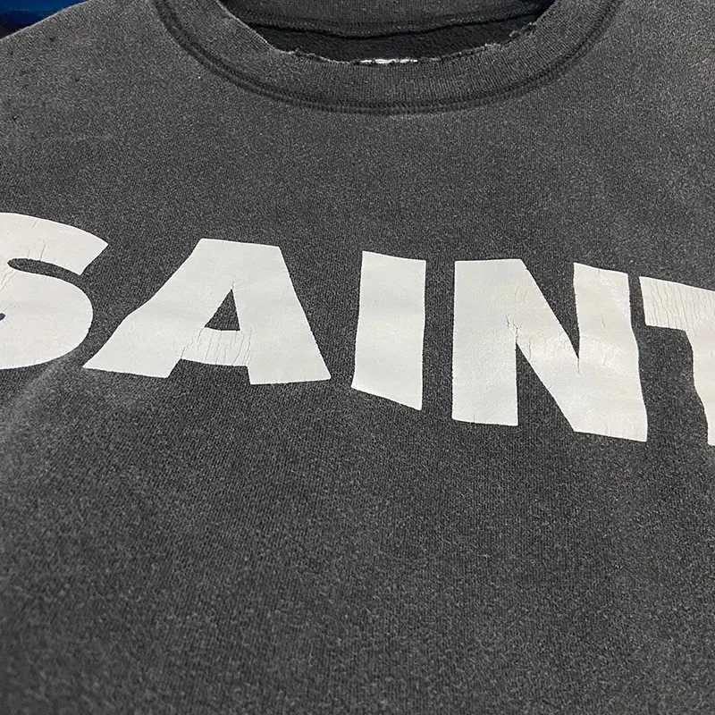 Autumn Winter Classic Overlapping Logo Print Saint Sweatshirts Men Women Couple Colorful Letters Graffiti Washed Black Pullovers