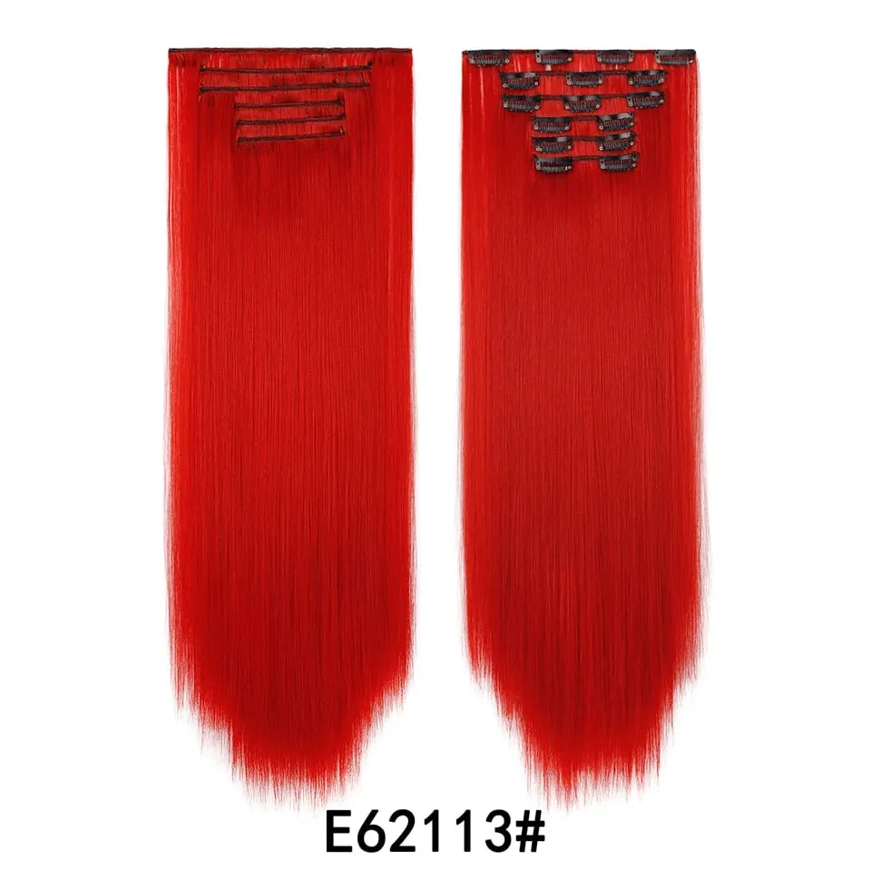 24Inch Clip in Hair Extensions Invisible Synthetic Extension 6PCS Long Straight Heat Resistant Clips on Hairpieces for Women