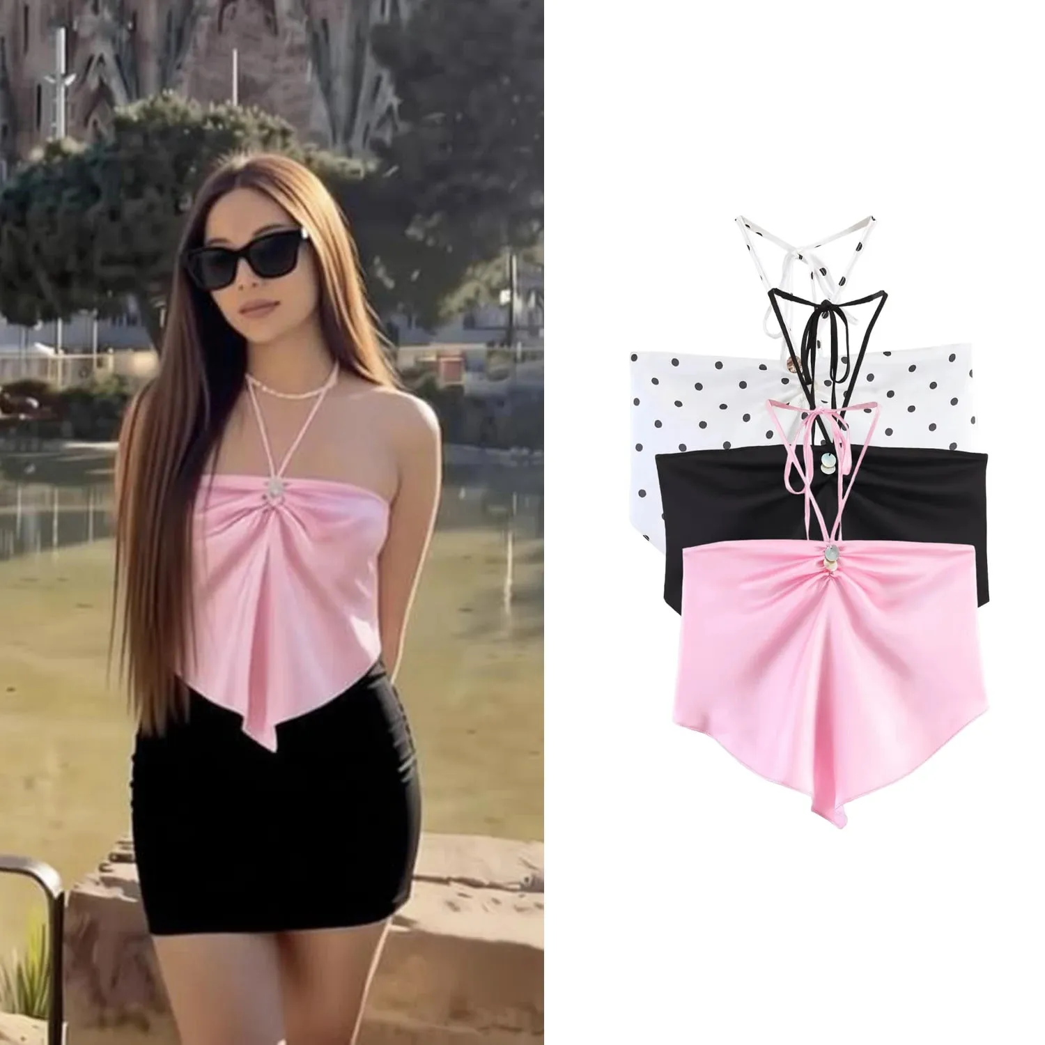 Women's Pink Camisole Summer Female Fashion Sexy Chic Sleeveless Tops Beach Holiday Lady High Street Backless Strapless Tube Top