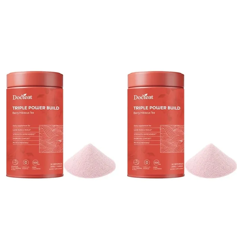 Docteat Berry Hibiscus Tea Creatine Powder with Creatine HCL and L-Glutamine Supports Hydration and Electrolytes 30 Servings