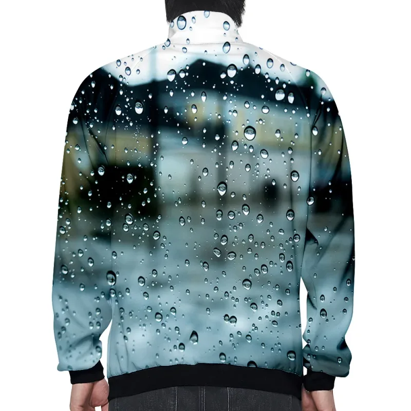 Harajuku Popular Rain 3D Print Zipper Raglan Jacket Windbreaker Boys/Girls Comfortable Stand Collar Jackets Coats