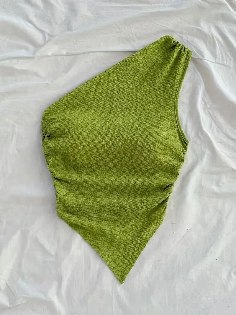 Women's Summer Holiday Asymmetrical Neckline Tank Top Cropped Top