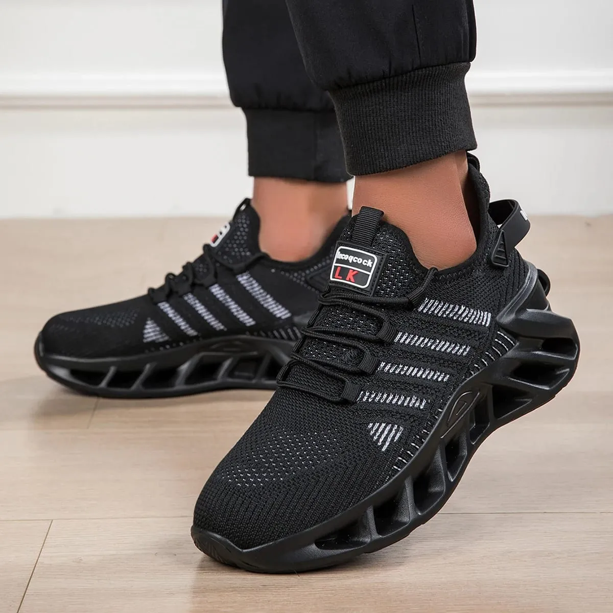 Men's Fashion Versatile Comfortable Lace-up Sports Casual Shoes Mesh Shoes Simple Striped All-Season Thick-Soled Trendy Sports