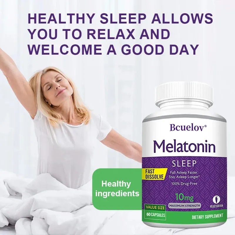 Melatonin 10mg Capsules - Relieves Insomnia Promotes Sleep Quality Prolongs Sleep Time Relaxes The Mind 120 Capsules