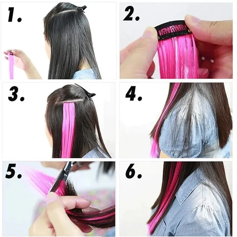 22inch 5PCS Synthetic Purple Clip in Hair Extensions Straight Colorful Hair Extensions Hairpieces for Halloween Christmas Party — image 6