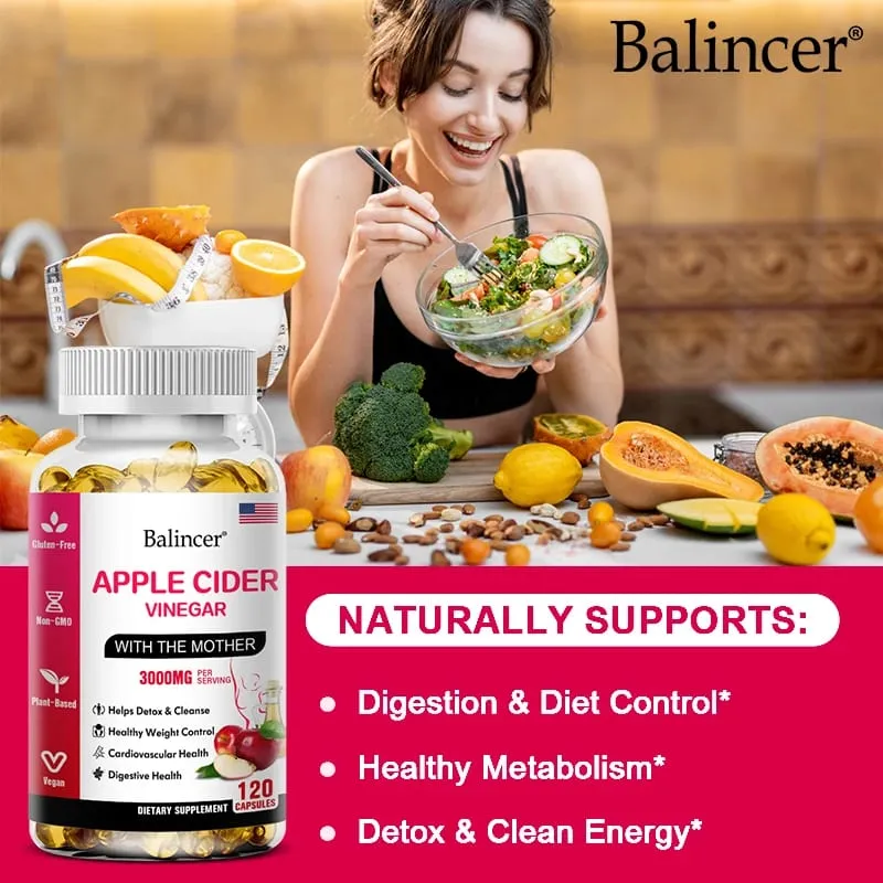 Balincer Apple Cider Vinegar Capsules 3000mg Detox & Cleanse Fat Burning Healthy Weight Management Supplement Non-GMO