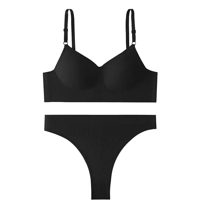 Women Seamless Bra Set High Waist Thong Panties Female Nonwire Brassiere Comfy Soft Sports Bras Underwear Set Sexy Lingerie Set