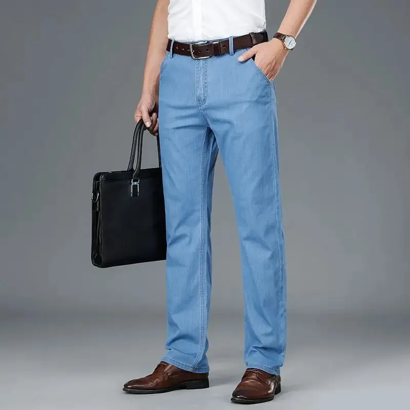 Men's Thin Business Jeans Classic Elasticity Straight Leg Denim Pants Fashion Comfortable Soft Trousers Male Casual Clothing