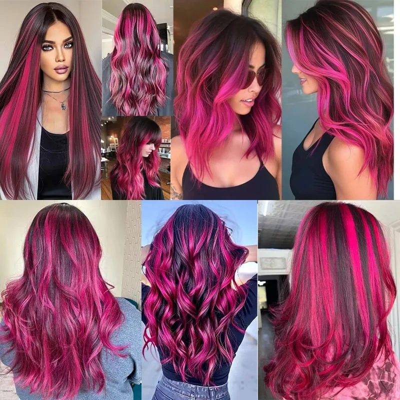 5 Pieces of Colorful Hair Clips 24 Inch Long Straight Fake Hair Clips Combined for Christmas Fashion Wig Pieces