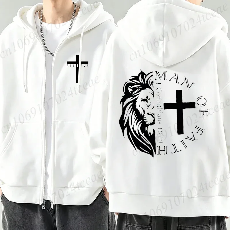 New Fashion Zipper Hoodies Christ Jesus Cross Print Men Hoodies Sweatshirts Fleece Hip Hop Street Hoodie Zip Up Sweatshirts Top