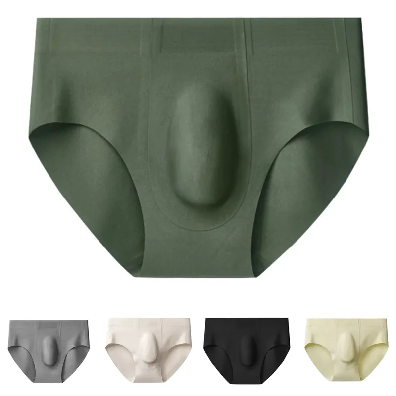 Men Thin Seamless Ice Silk Briefs Underwear 3D Bulge Pouch Breathable Underpants Breathable Quick Dry Male Panties Solid Color