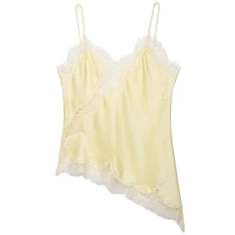 Lace Asymmetrical Top Women Tanks & Camis Summer 2025 Black Slip Sleeveless Top Ladies y2k Backless Off Shoulder Camisole