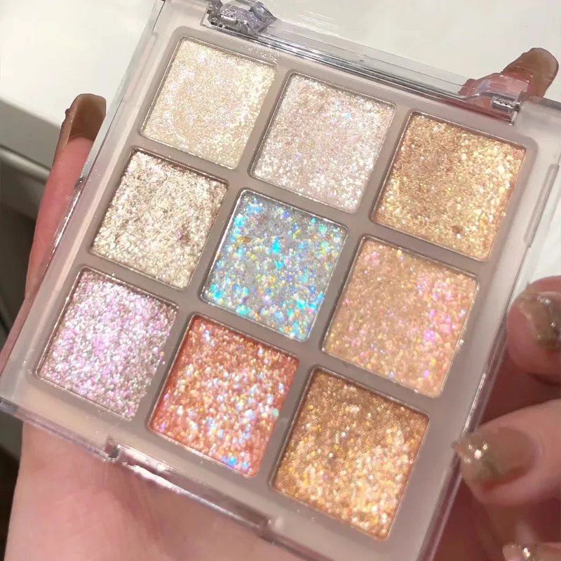 9-Color Glitter Eyeshadow Palette Earth Color Pearlescent Eye Shadow Shimmer Highlights Sparkling Sequin Champagne Eyes Makeup