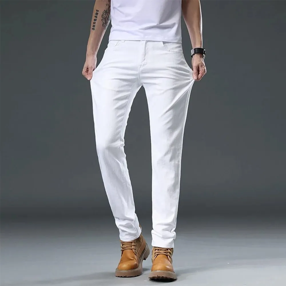2025 Herfst heren witte slim fit rechte jeans casual stretch denim broek comfortabele mode streetwear mannelijke merkkleding